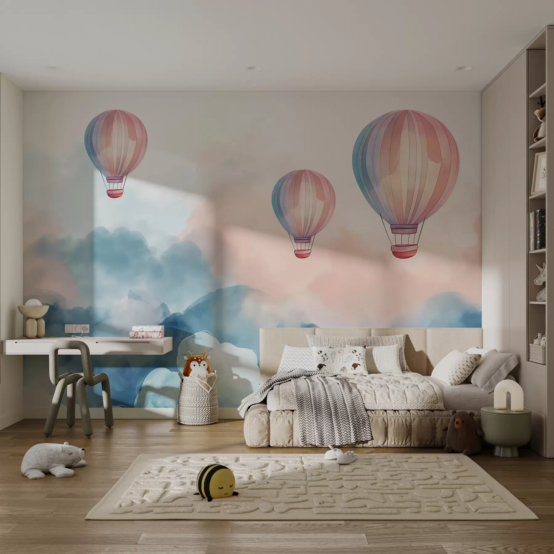 Papier peint photo Ballons à l'aquarelle dans les nuages w01011