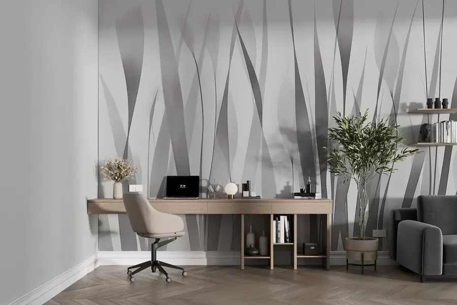 Fotobehang Doorschijnende bladeren in grijstinten w01018v3