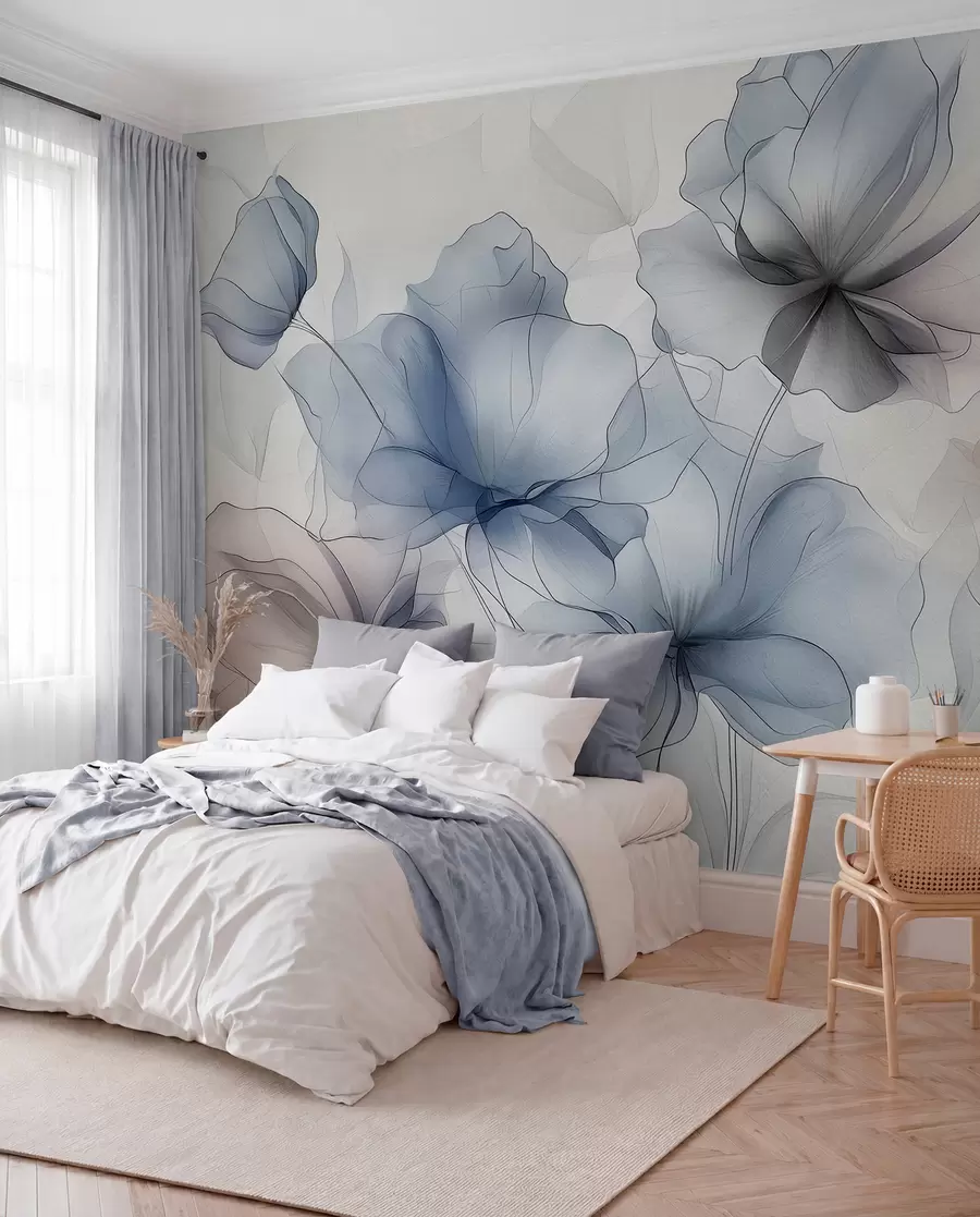 Papier peint photo Fleurs abstraites sur un mur en béton w01037