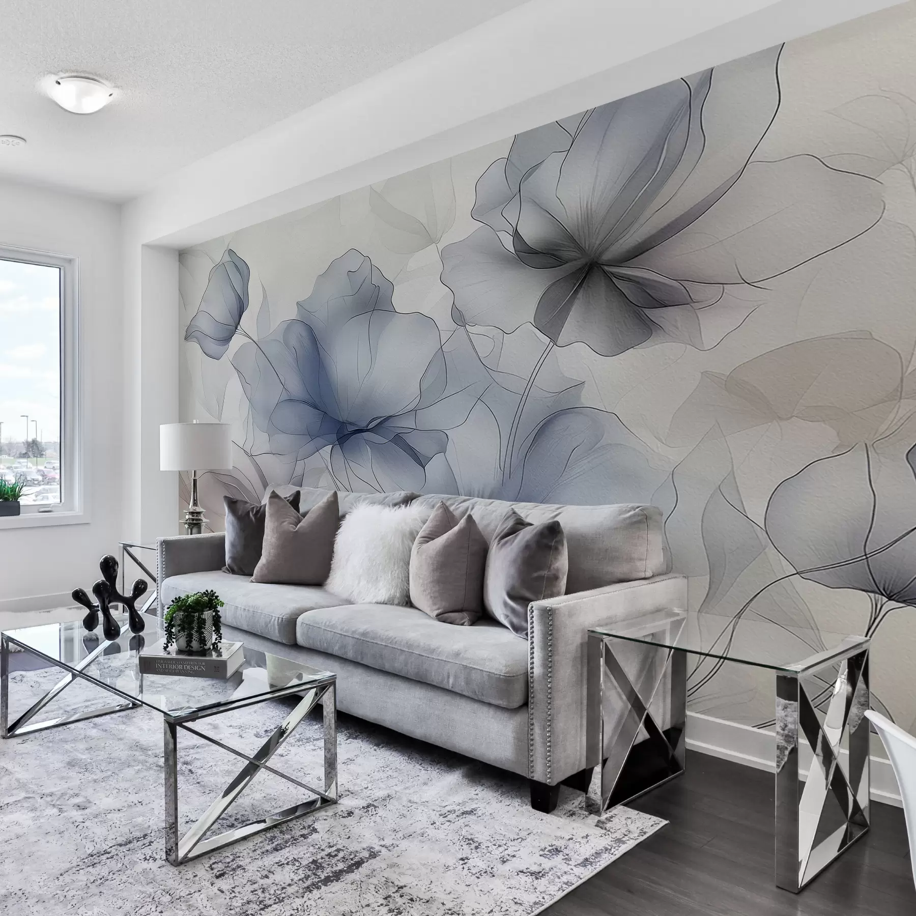  Schilderijen Abstracte bloemen op een betonnen muur w01037