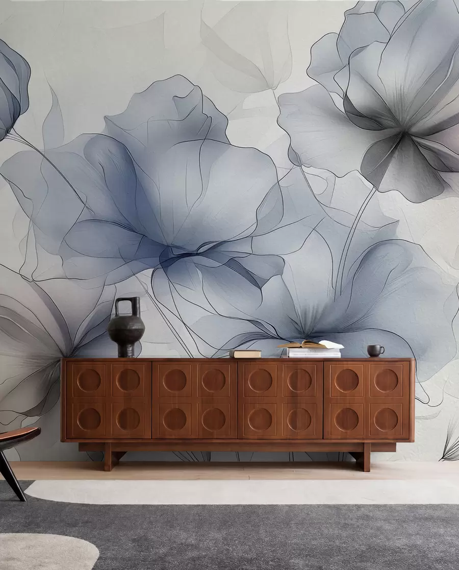 Fotobehang Abstracte bloemen op een betonnen muur w01037