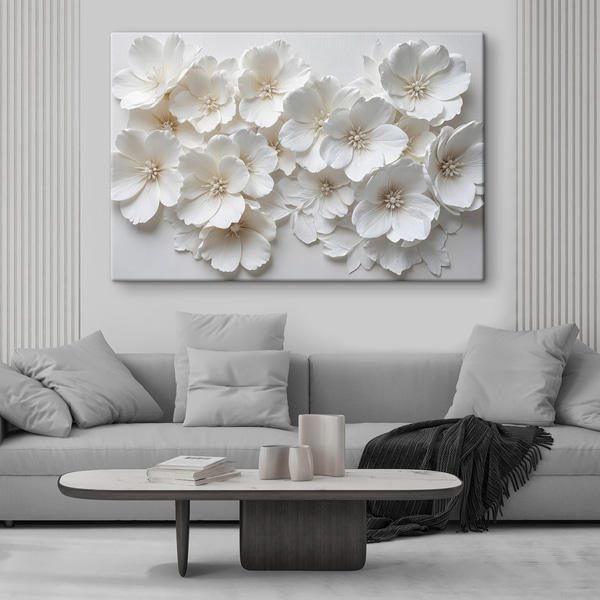 Schilderijen Witte bloemen met delicate bloemblaadjes gerangschikt in een prachtig bloemmotief, Schilderijen Bloemen en planten, s40548 : Uwalls.be