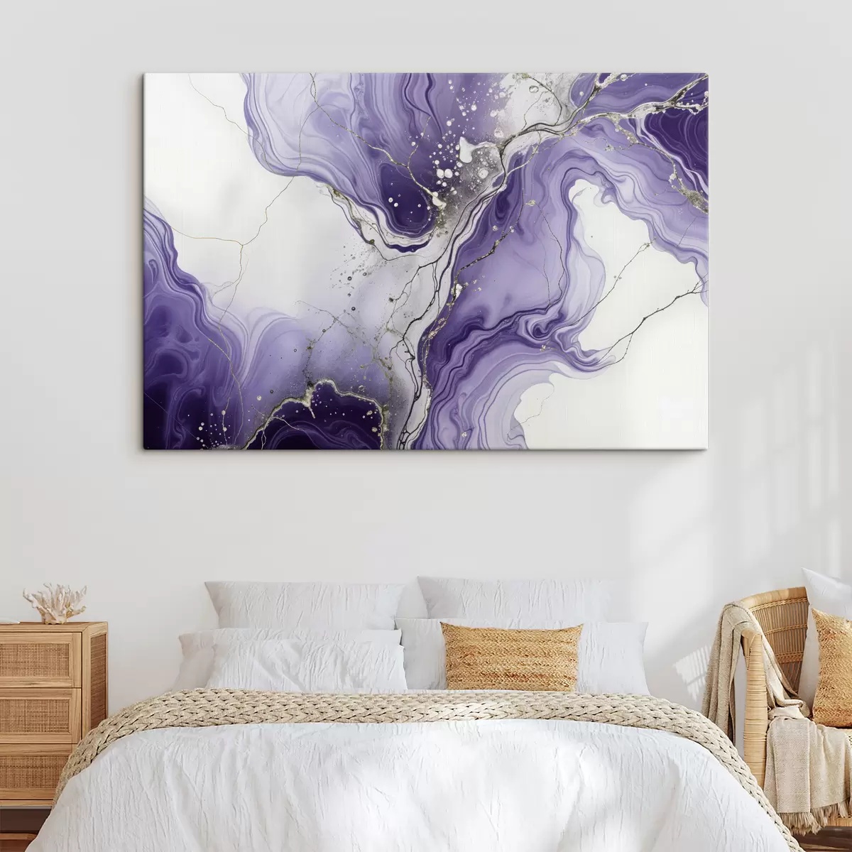  Peintures Impression d'une composition artistique fluide abstraite avec des encres violettes, blanches et grises tourbillonnantes s40566
