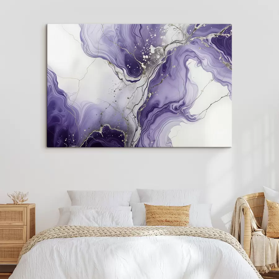  Peintures Impression d'une composition artistique fluide abstraite avec des encres violettes, blanches et grises tourbillonnantes s40566