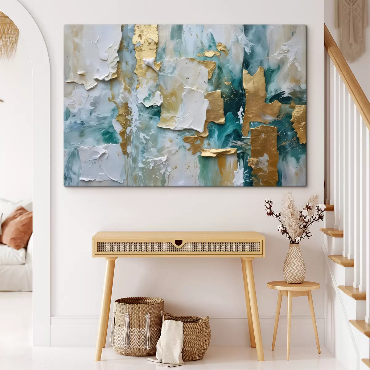  Peintures Peinture écaillée avec des couches de couleurs blanches, bleues et jaunes créant une impression abstraite et texturée s40577