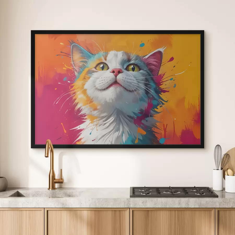 Papier peint photo Un portrait en gros plan d'un chat tigré blanc et orange avec des touches de peinture vibrantes et colorées f40547