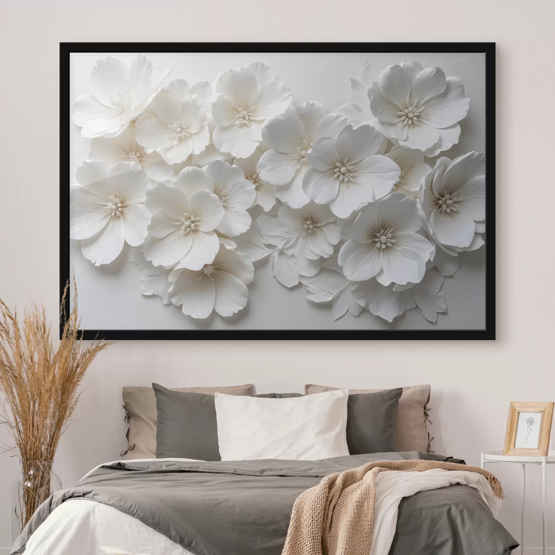 Papier peint photo Fleurs blanches aux pétales délicats disposées dans un joli motif floral sur un fond clair f40548