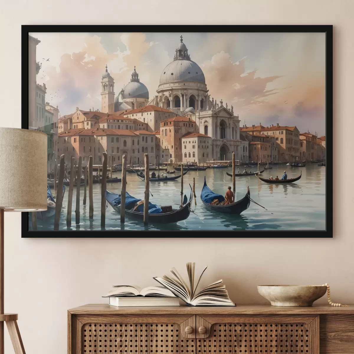 Poster Een schilderachtig aquarelschilderij met uitzicht op het Canal Grande in Venetië, Italië f40573