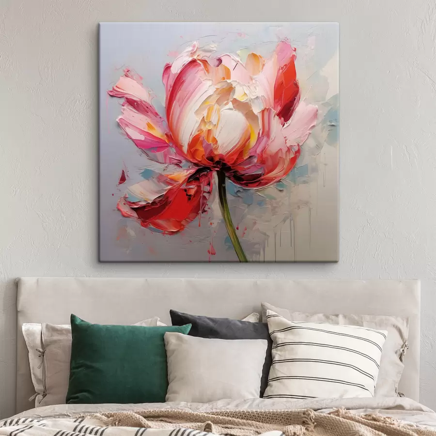  Peintures Tulipe en fleurs, couleur rouge, rose, grise s40519