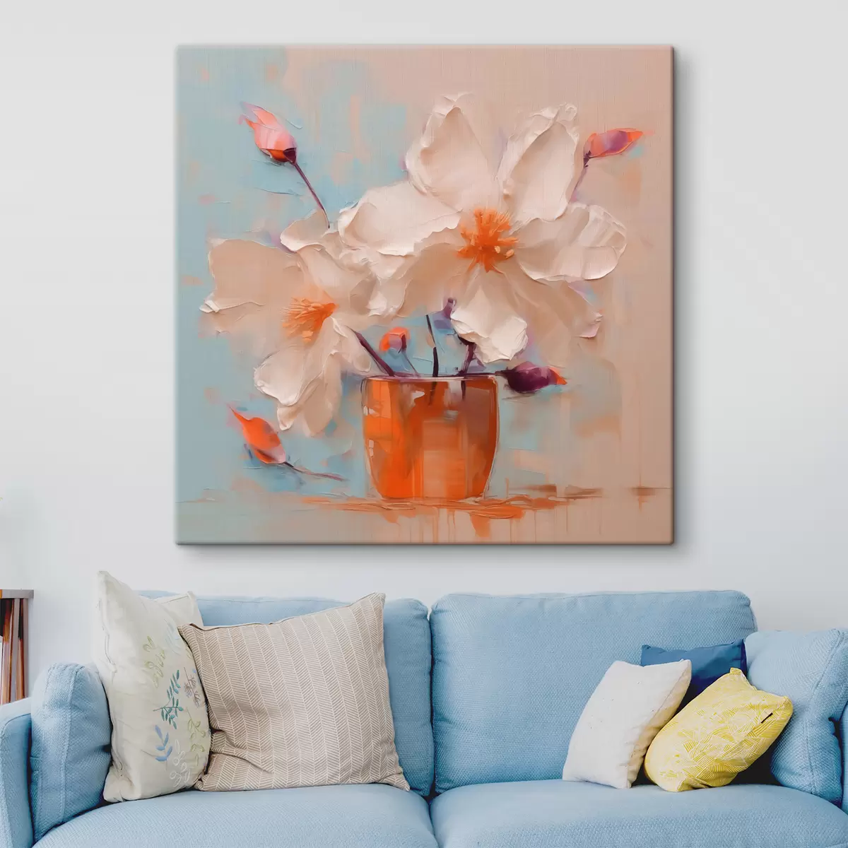  Schilderijen Narcissen in een vaas, wit, oranje, beige, blauw s40520