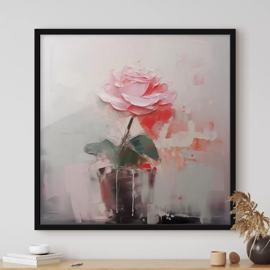 Fotobehang Abstracte roos in een vaas, grijs, roze, rode kleur f40515