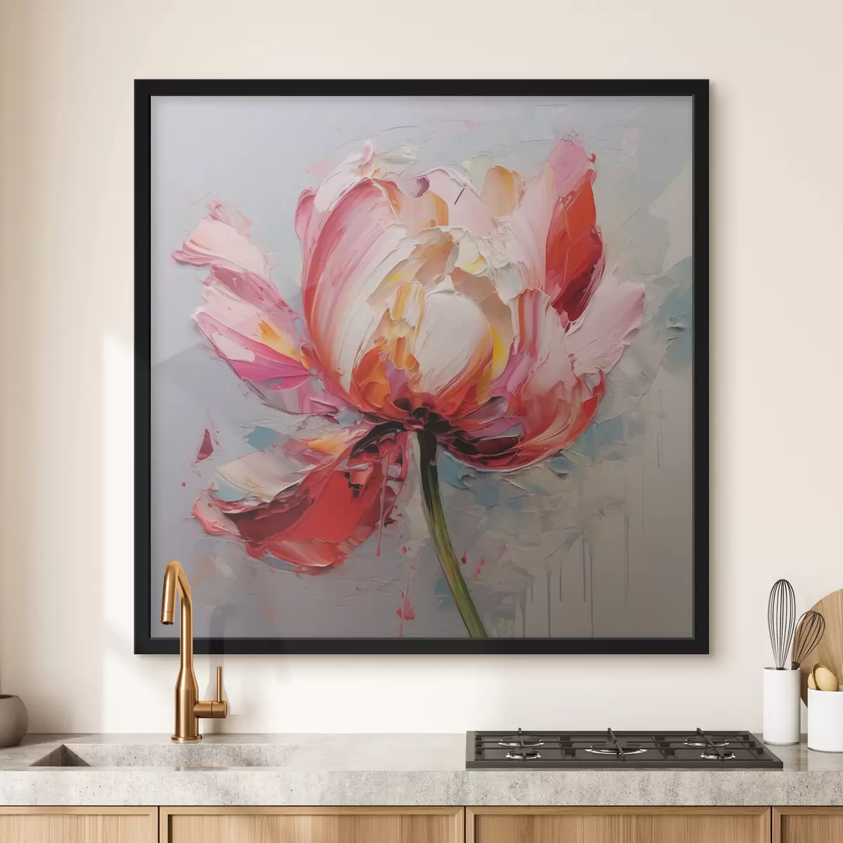 Affiche Tulipe en fleurs, couleur rouge, rose, grise f40519