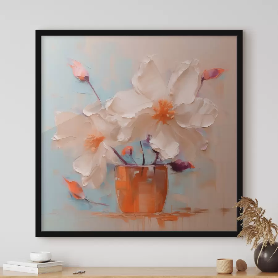 Fotobehang Narcissen in een vaas, wit, oranje, beige, blauw f40520