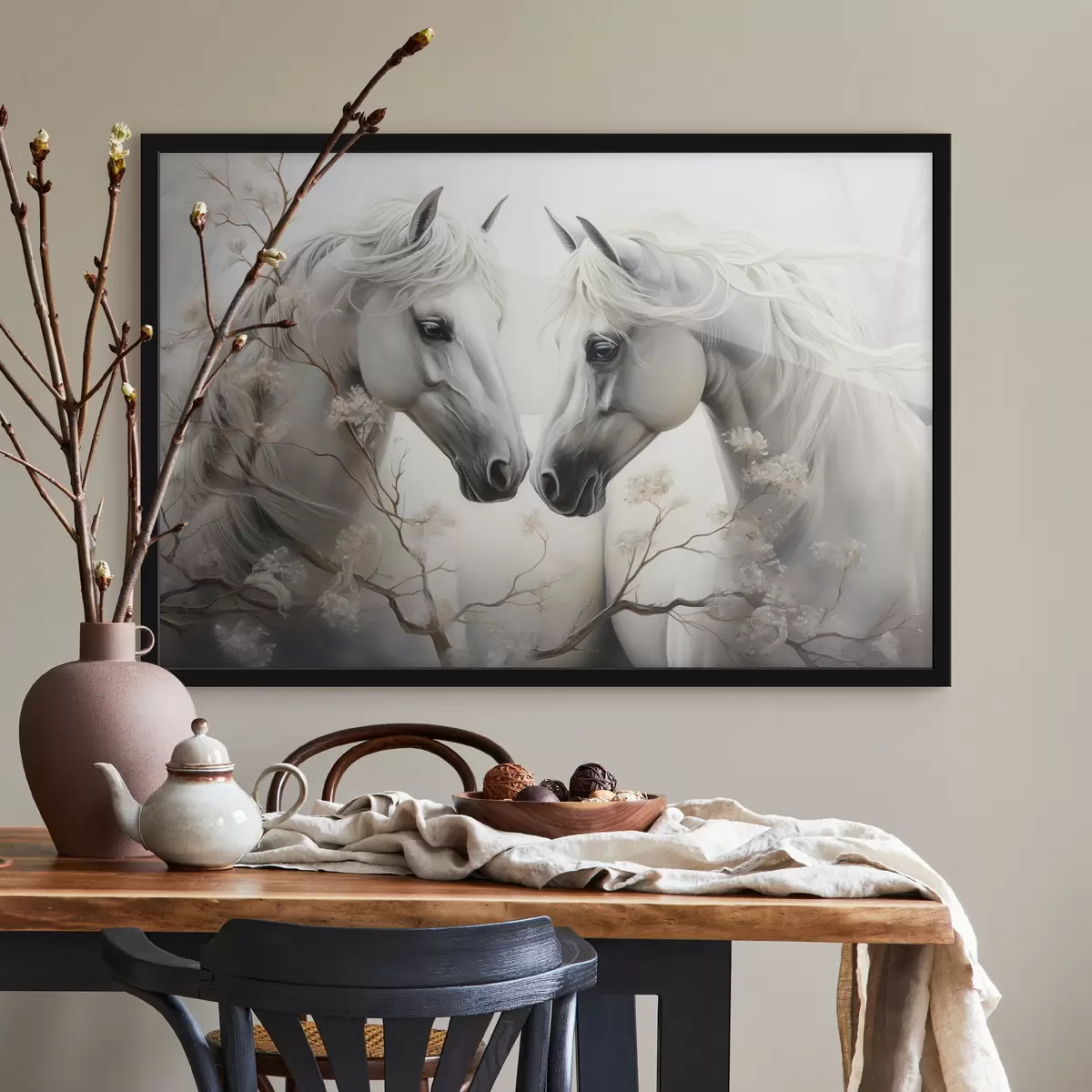 Poster Twee paarden tussen de takken f40530