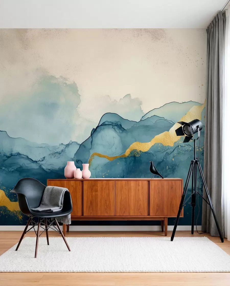 Fotobehang Vintage smaragd aquarelcompositie w01362
