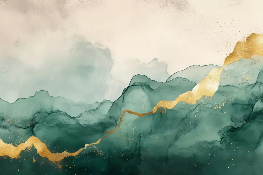 Fotobehang Vintage smaragd aquarel compositie w01362v1