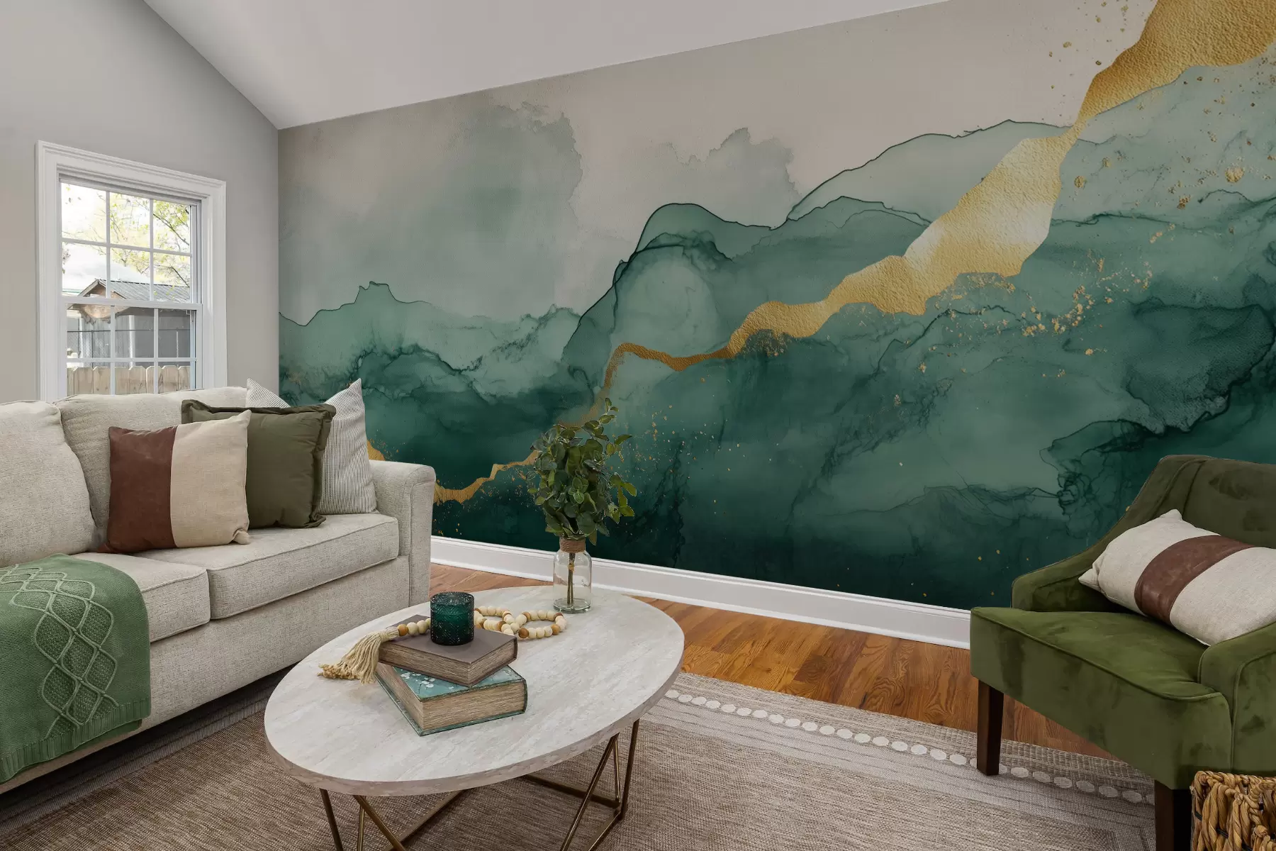 Fotobehang Vintage smaragd aquarel compositie w01362v1