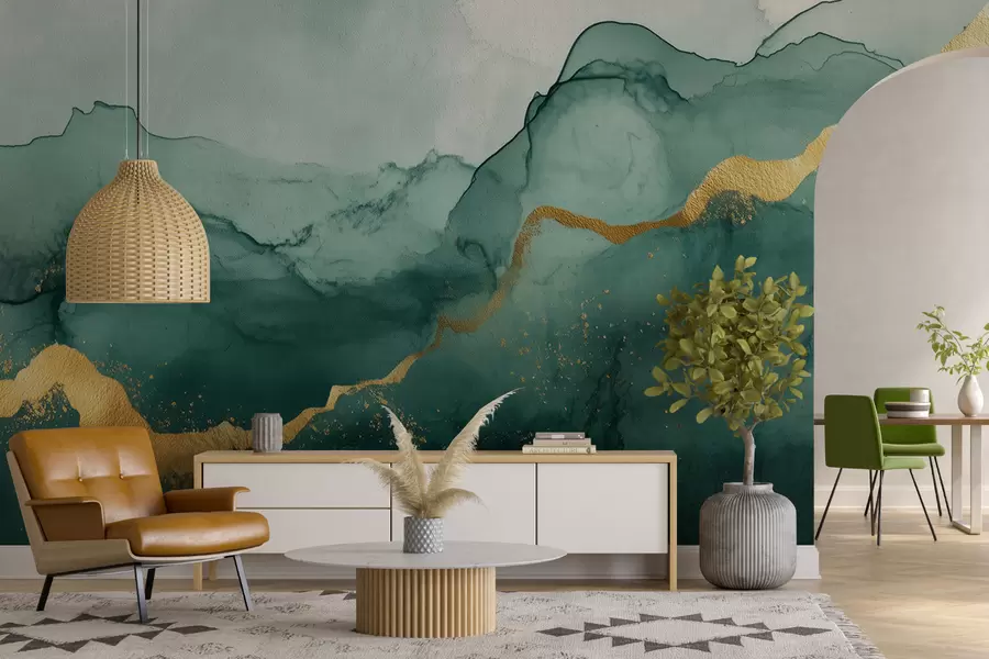 Fotobehang Vintage smaragd aquarel compositie w01362v1