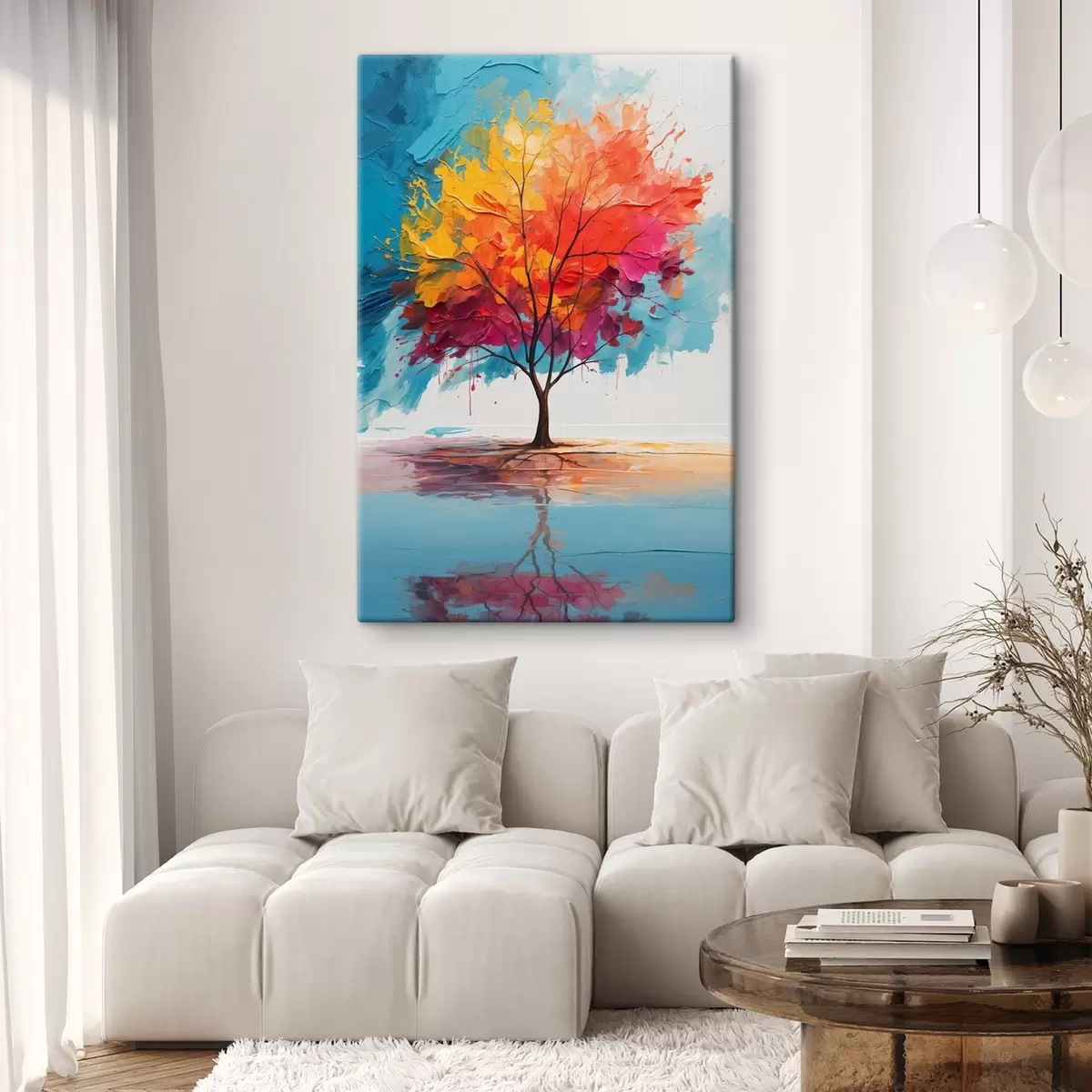 Peintures Arbre multicolore abstrait sur un lac s40455
