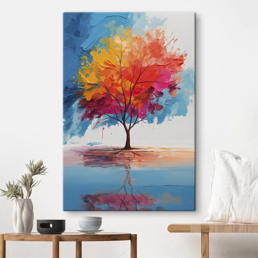  Peintures Arbre multicolore abstrait sur un lac s40455