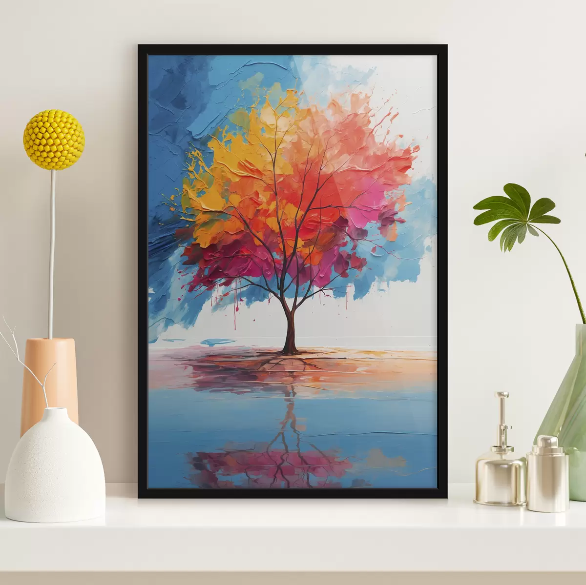 Affiche Arbre multicolore abstrait sur un lac f40455