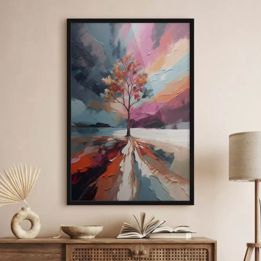 Fotobehang Abstract acryl schilderij met boom f40461