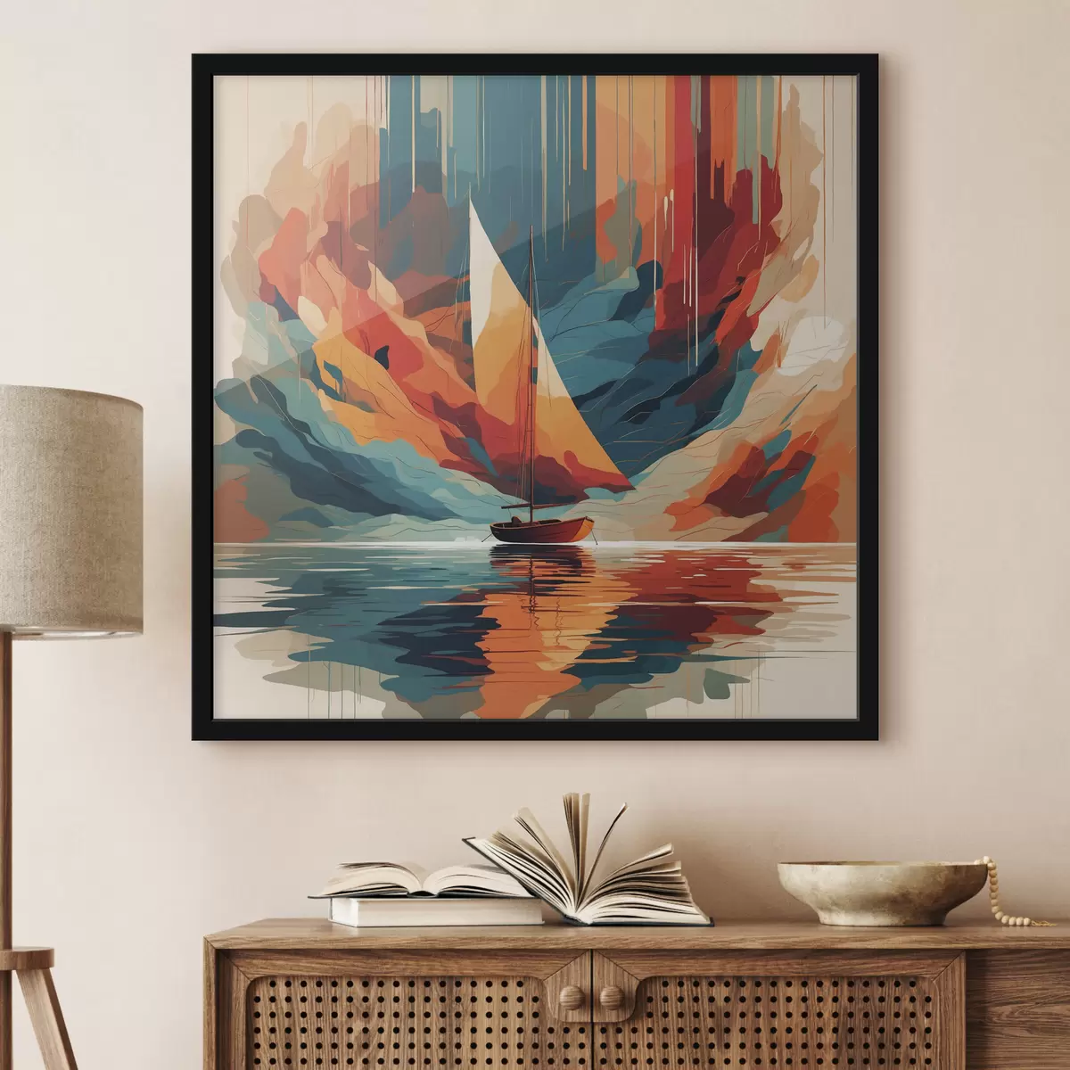 Poster Boot op het meer in vectorafbeeldingen f40462