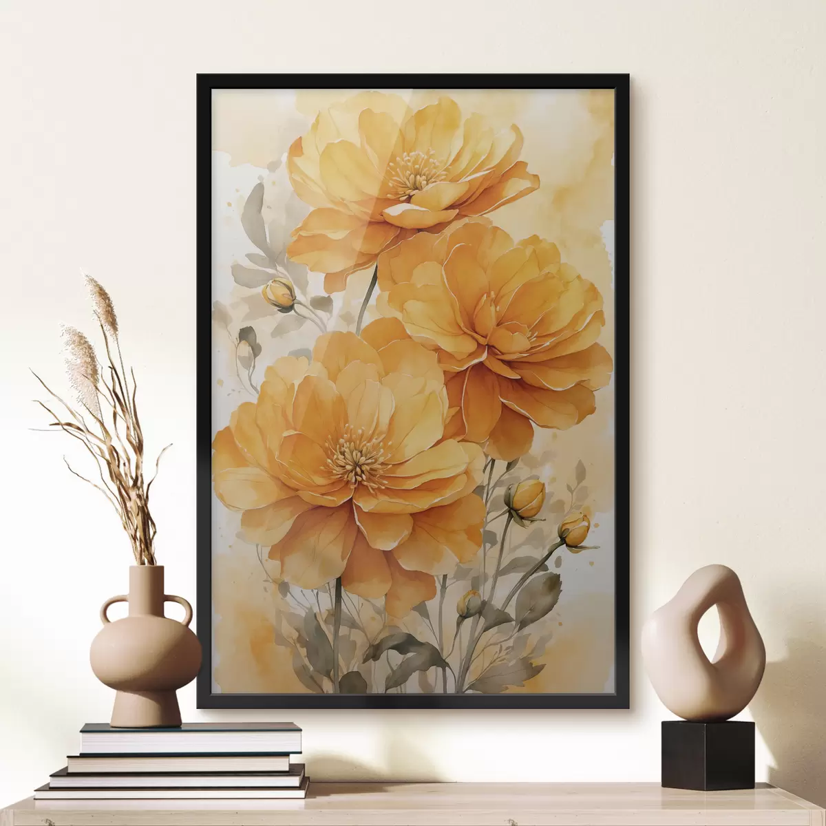 Affiche Fleurs jaunes sur fond flou f40482