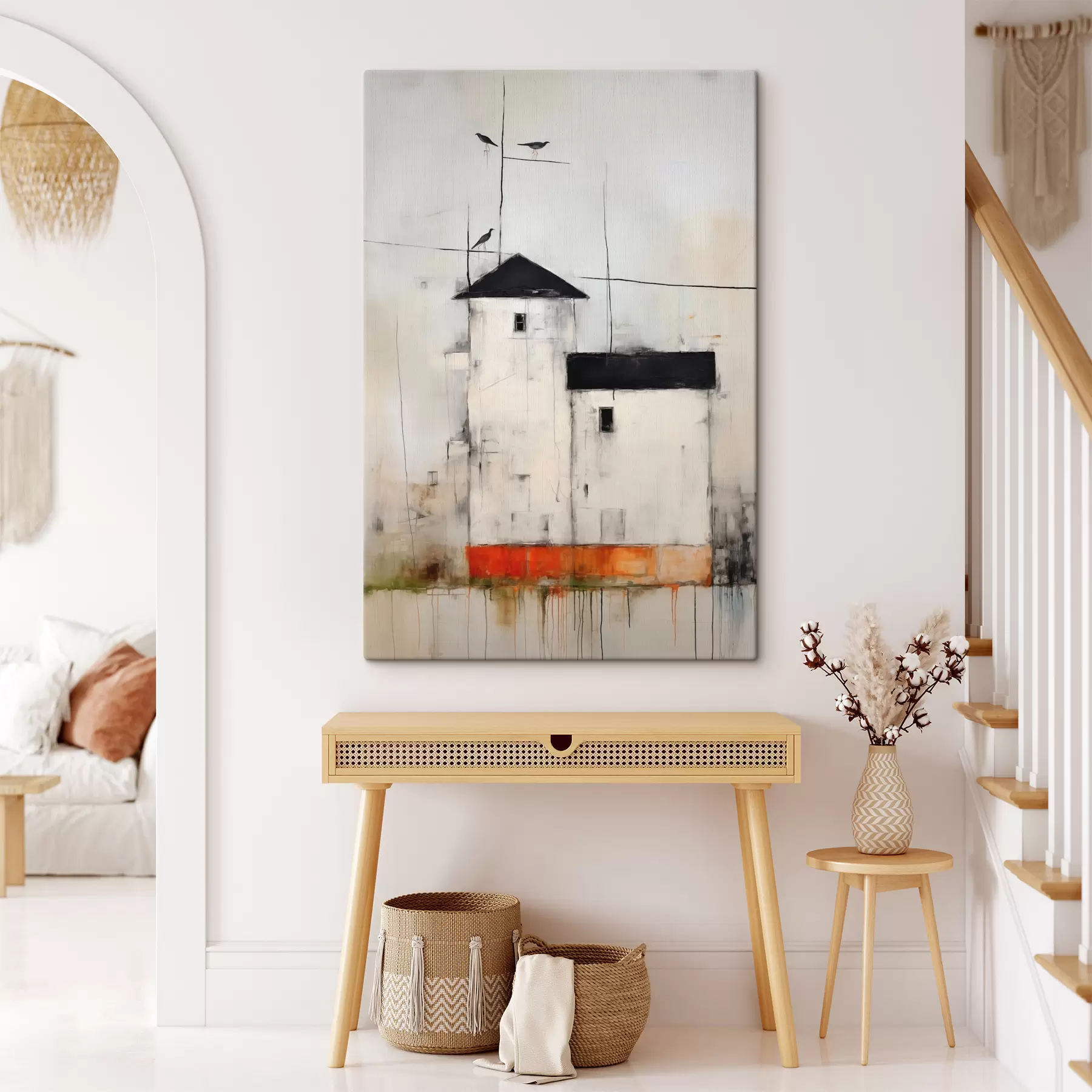 Fotobehang Abstracte scène met vogels en gebouw s40685