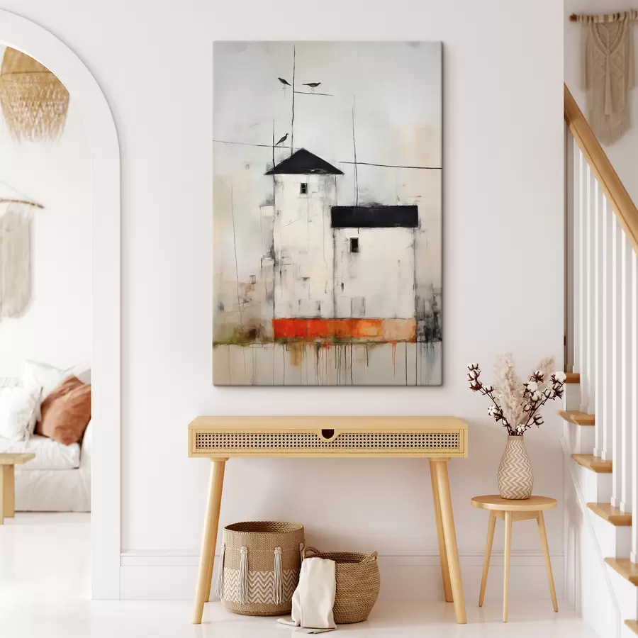  Peintures Scène abstraite avec oiseaux et bâtiment s40685