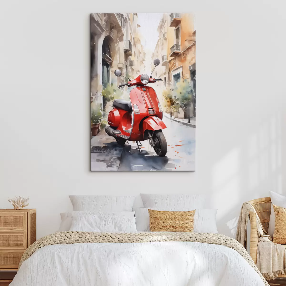  Schilderijen Rode motorfiets op straat in Rome aquarel s40728