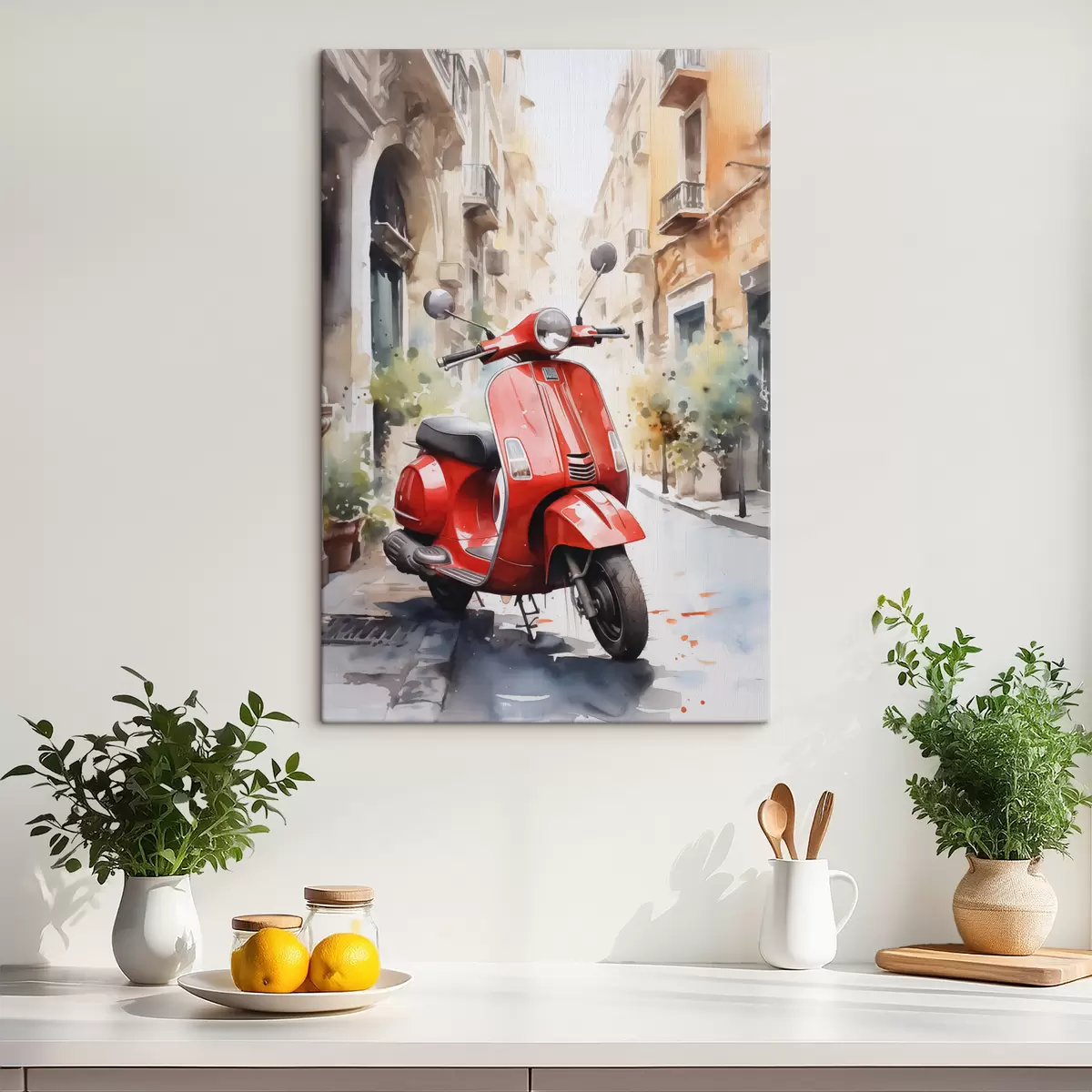  Schilderijen Rode motorfiets op straat in Rome aquarel s40728