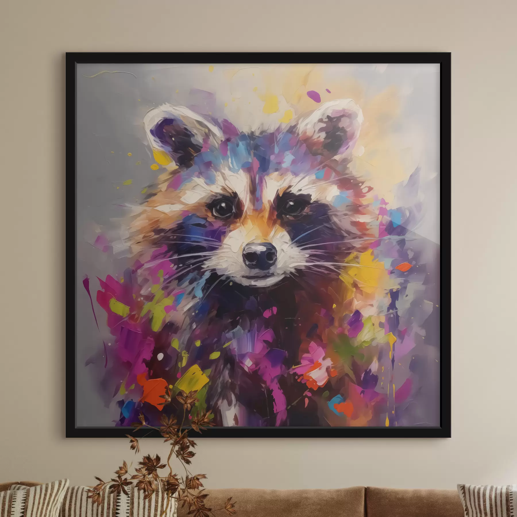 Papier peint photo Portrait abstrait d'un raton laveur aux couleurs vives f40691