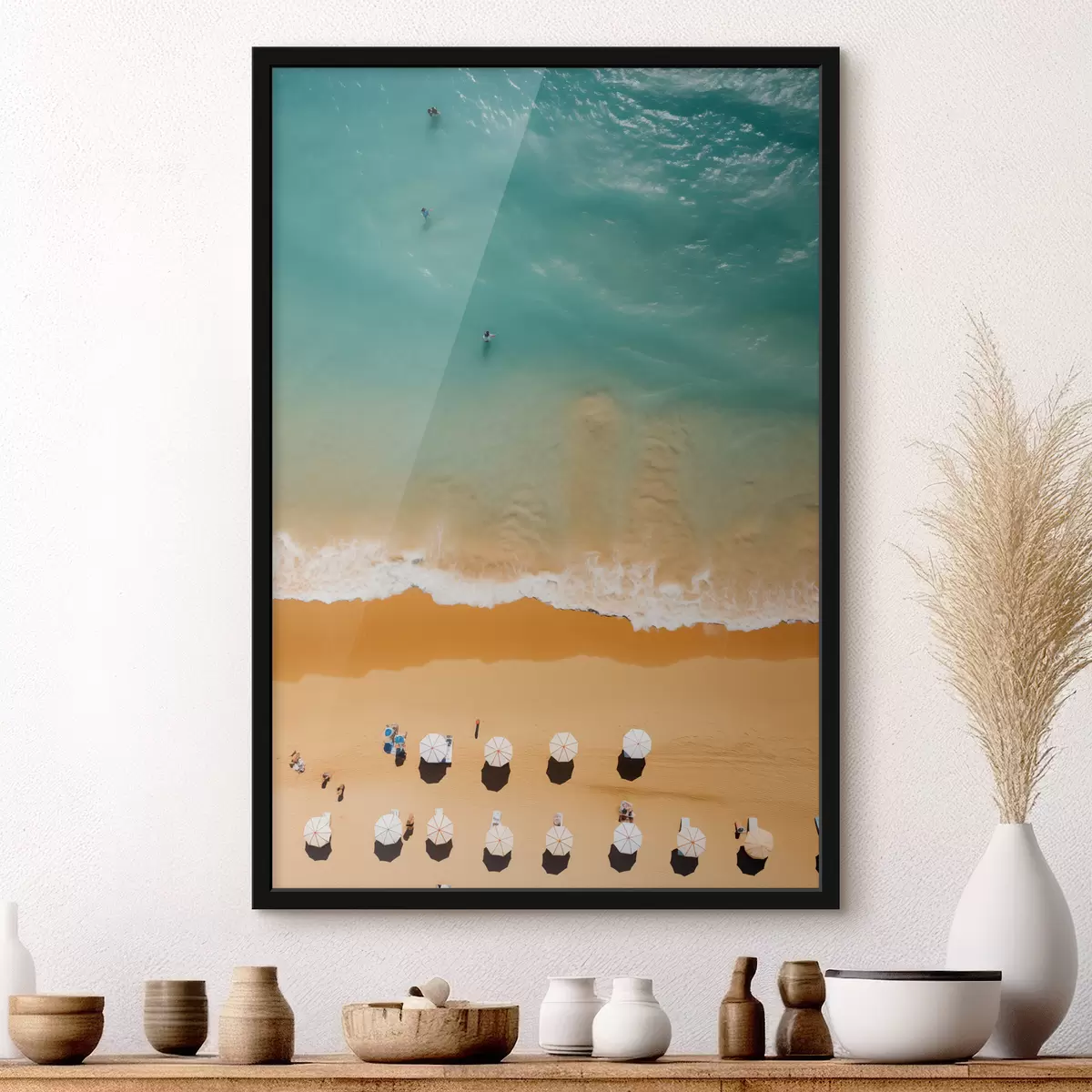 Poster Minimalistisch landschapsaanzicht van boven zee en strand f40725