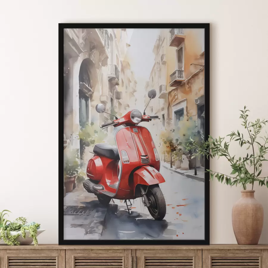 Papier peint photo Moto rouge dans la rue de Rome aquarelle f40728