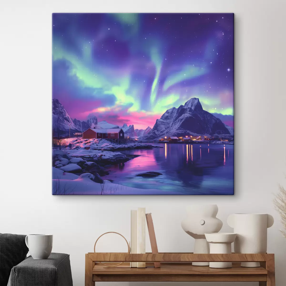  Peintures Lumières nordiques sur les îles Lofoten, Norvège nature, hiver s40298