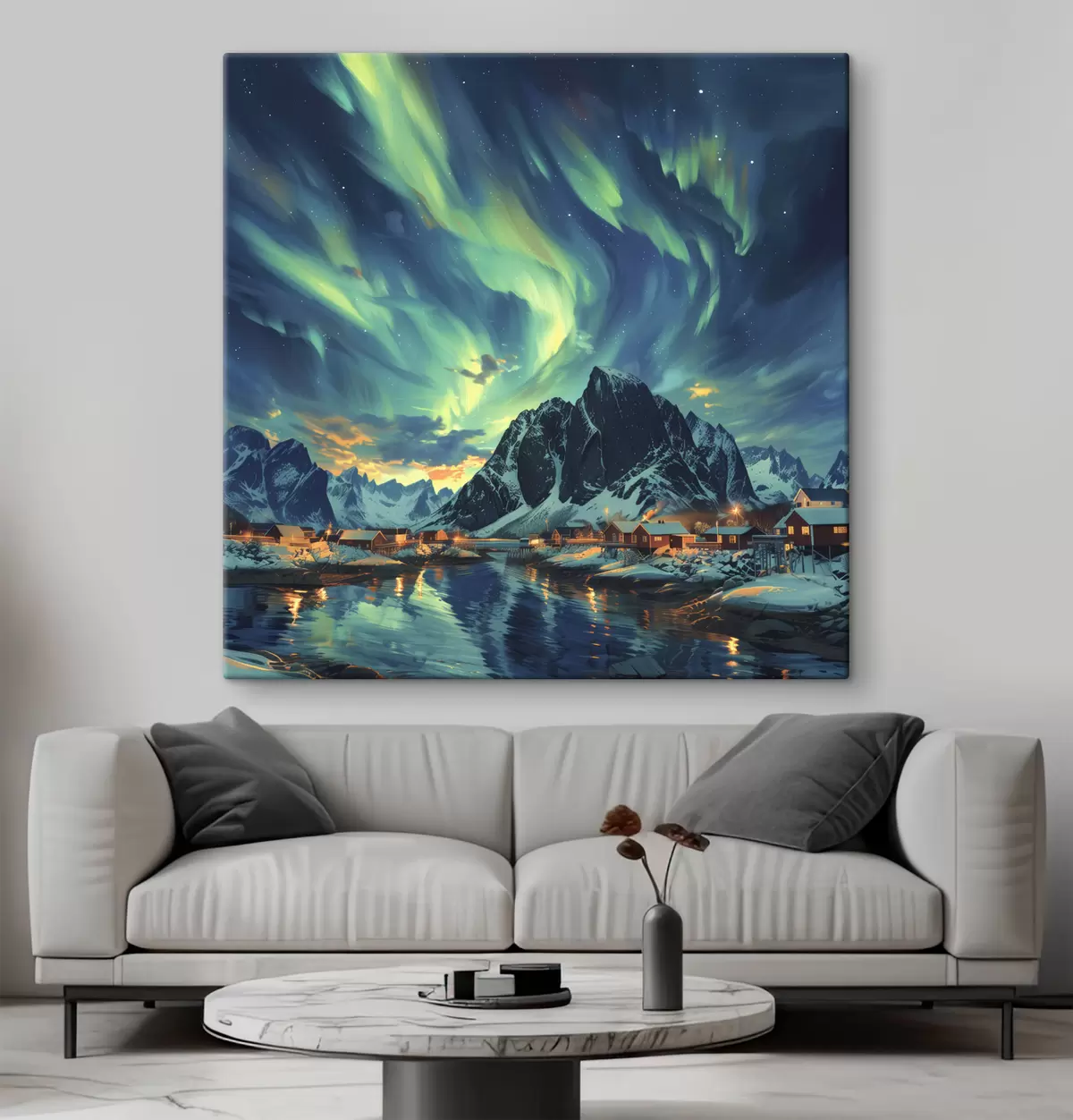  Schilderijen Lofoten eilanden, Noorderlicht, winterdorp s40299