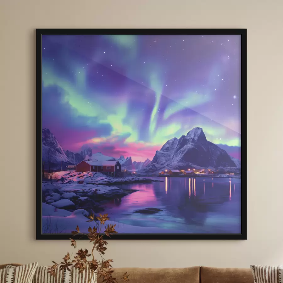 Fotobehang Noorderlicht op de Lofoten, Noorwegen natuur, winter f40298