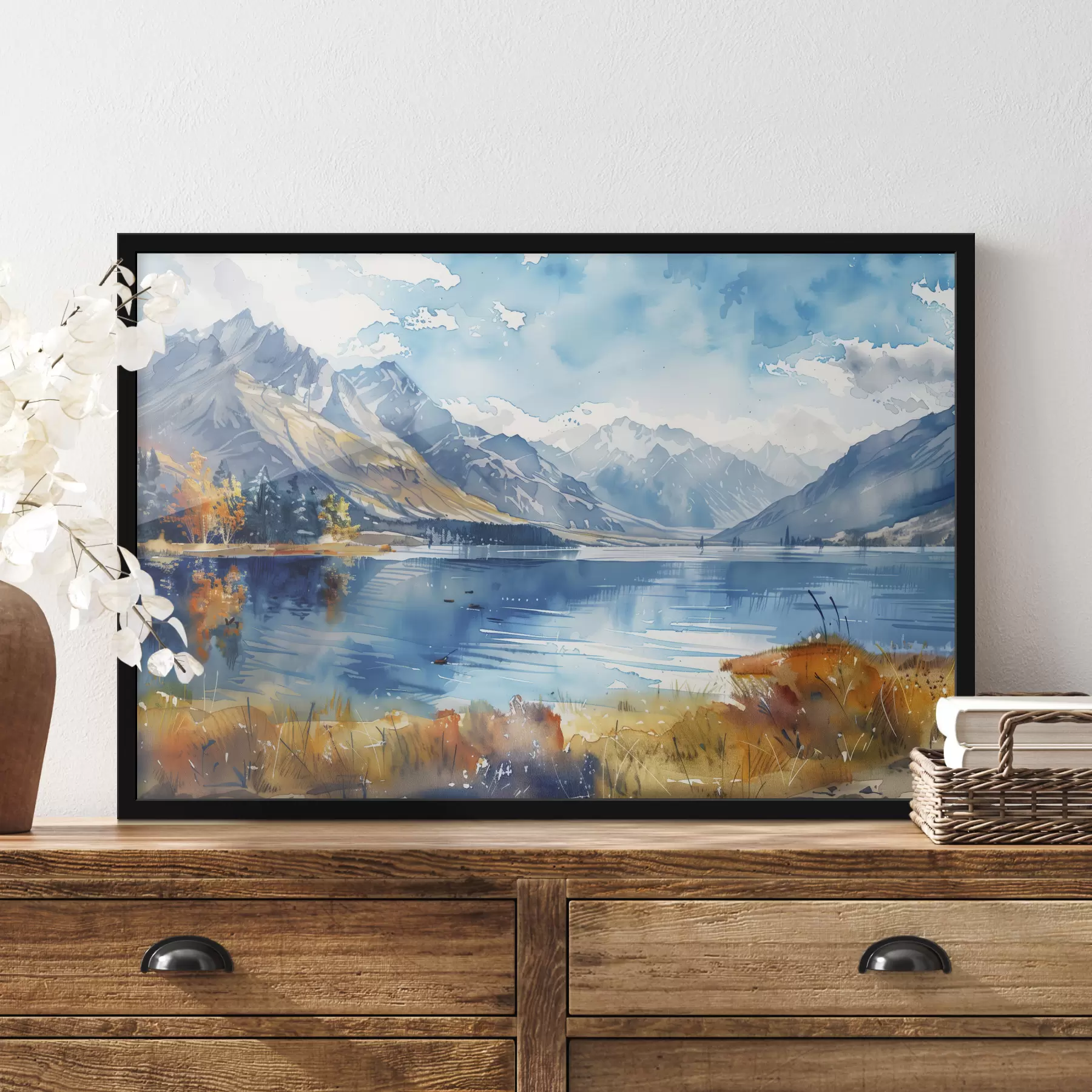 Fotobehang Aquarel bergen landschap, herfstkleuren f40308