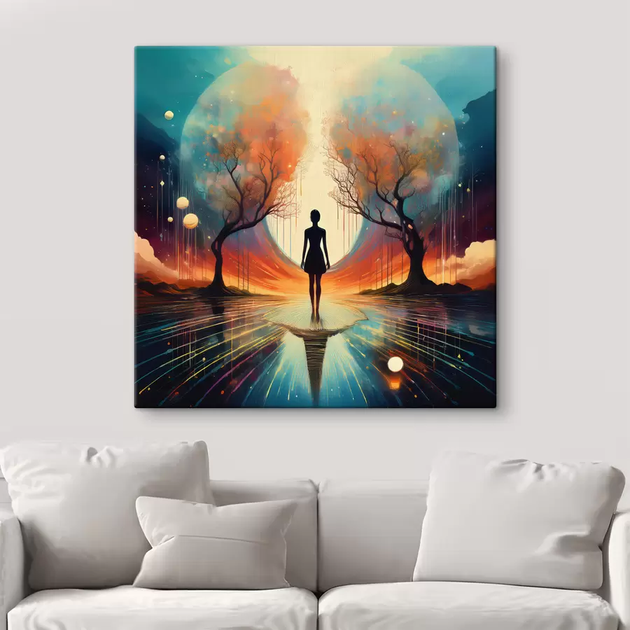  Peintures silhouette entre les arbres, connaissance de soi, réflexion sur soi s40713