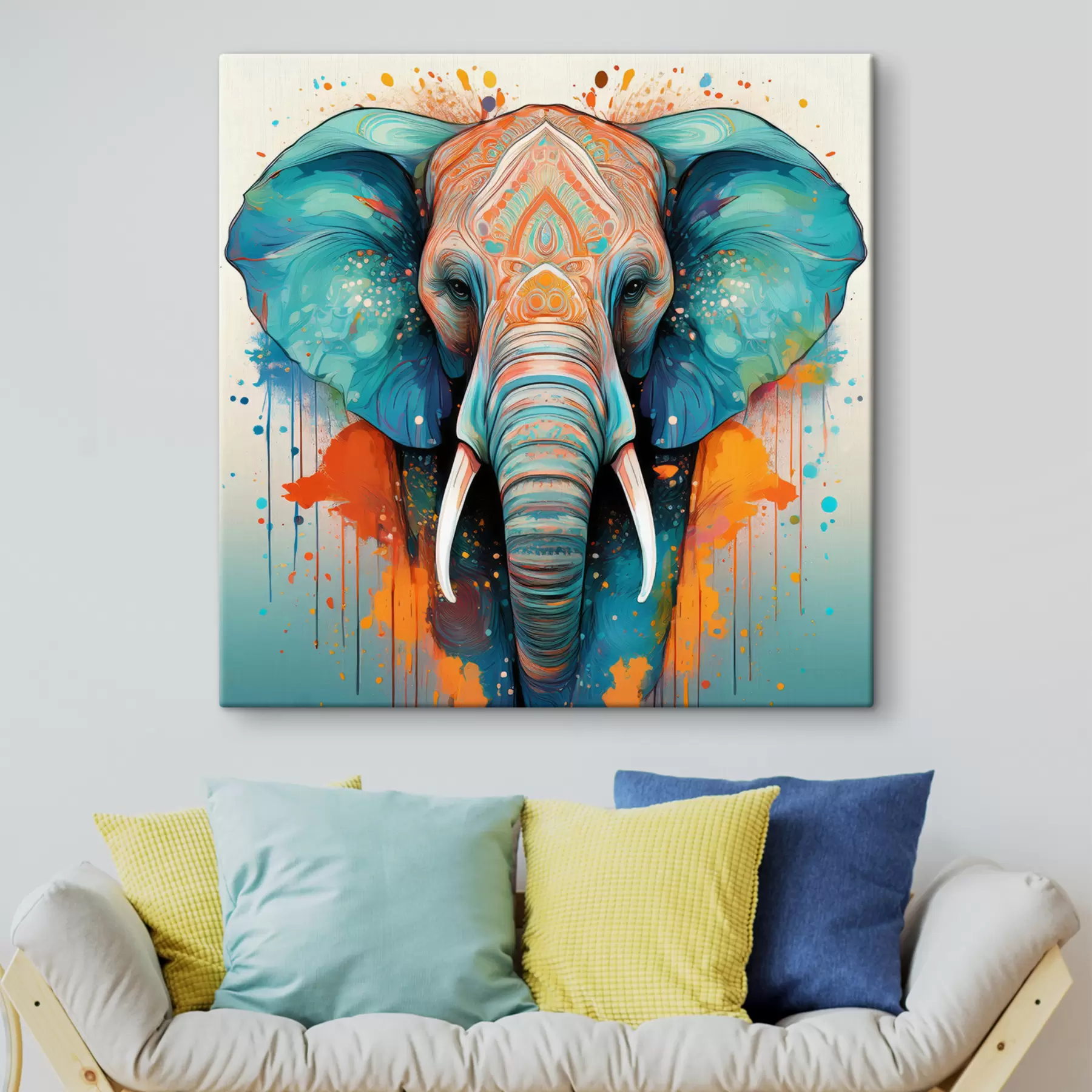 Fotobehang olifant en verfspatten s40717