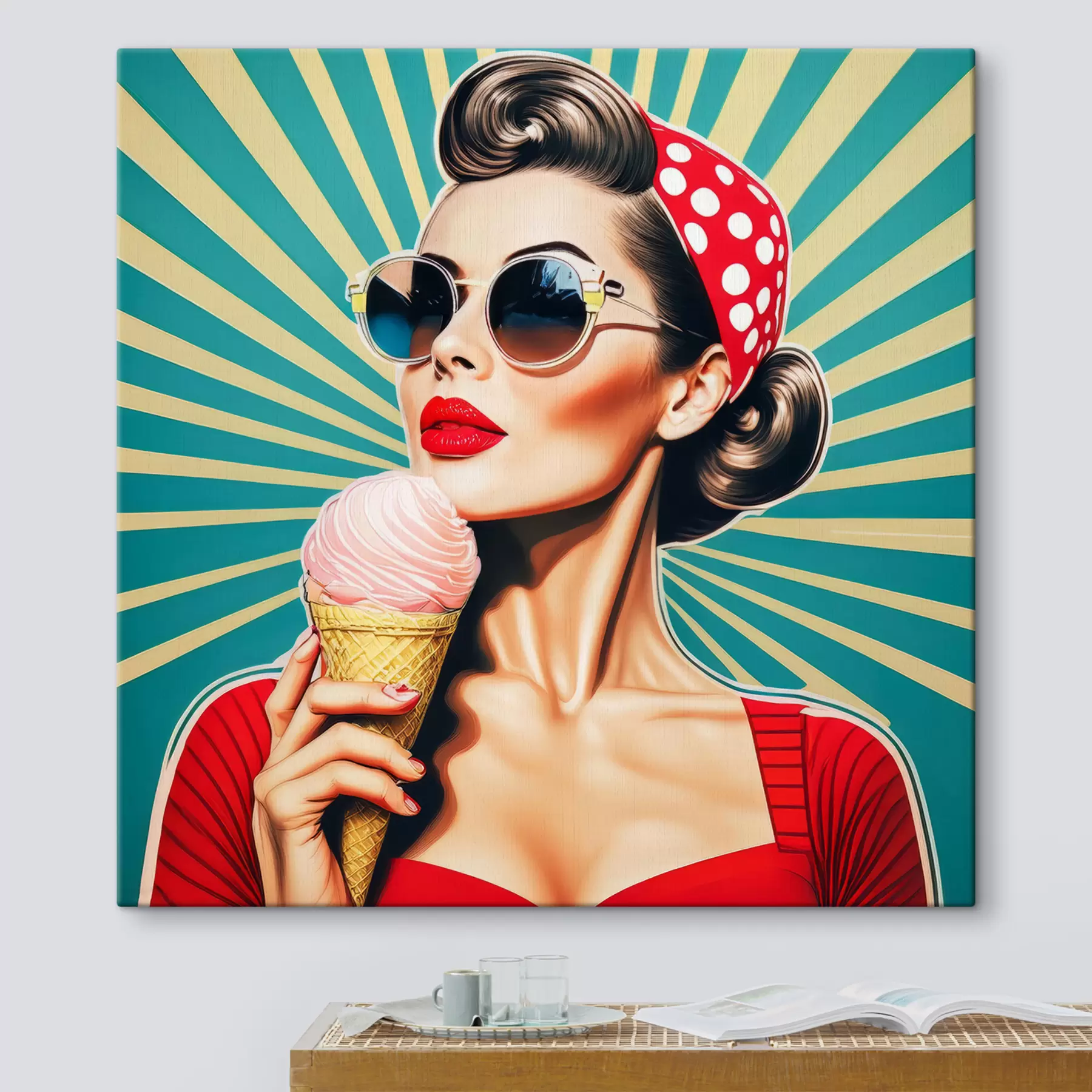 Papier peint photo fille avec glace, pop art, pin-up, rétro s40718
