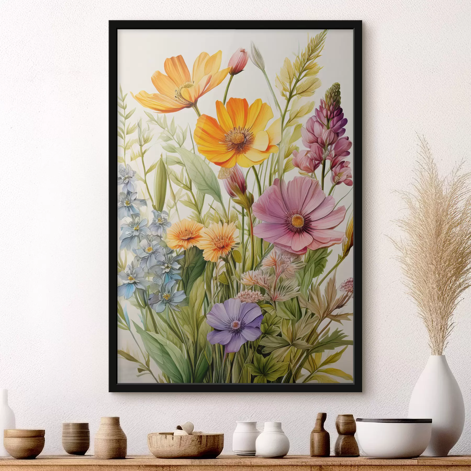 Papier peint photo fleurs sauvages multicolores, arrangement floral f40708