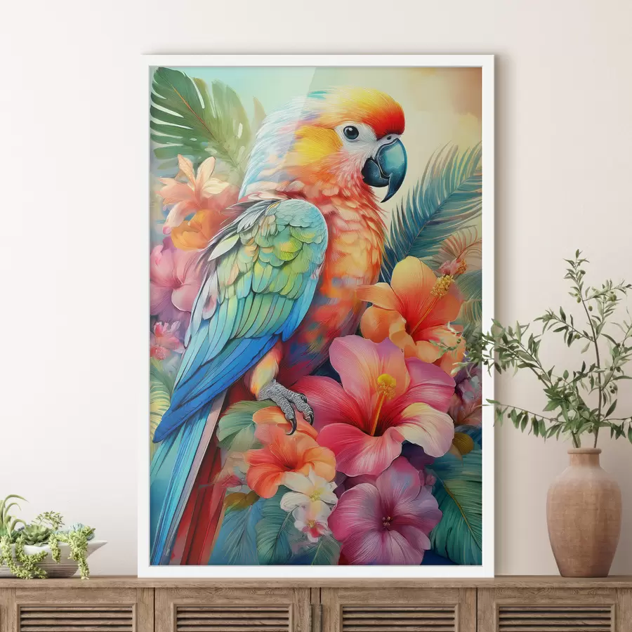  Peintures perroquet lumineux dans les fleurs f40711