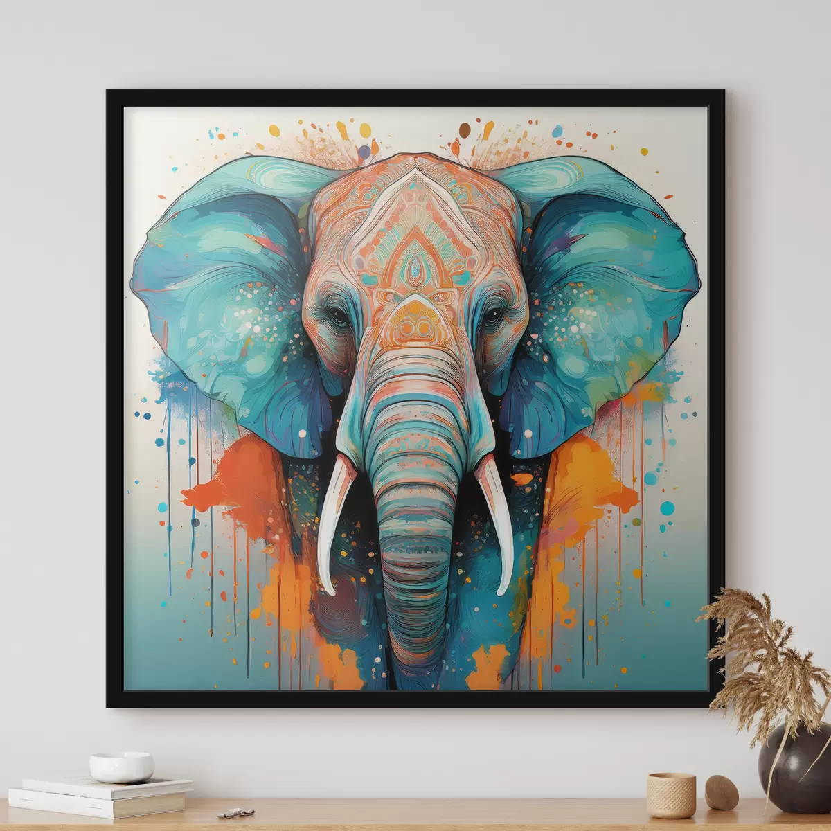 Poster olifant en verfspatten f40717