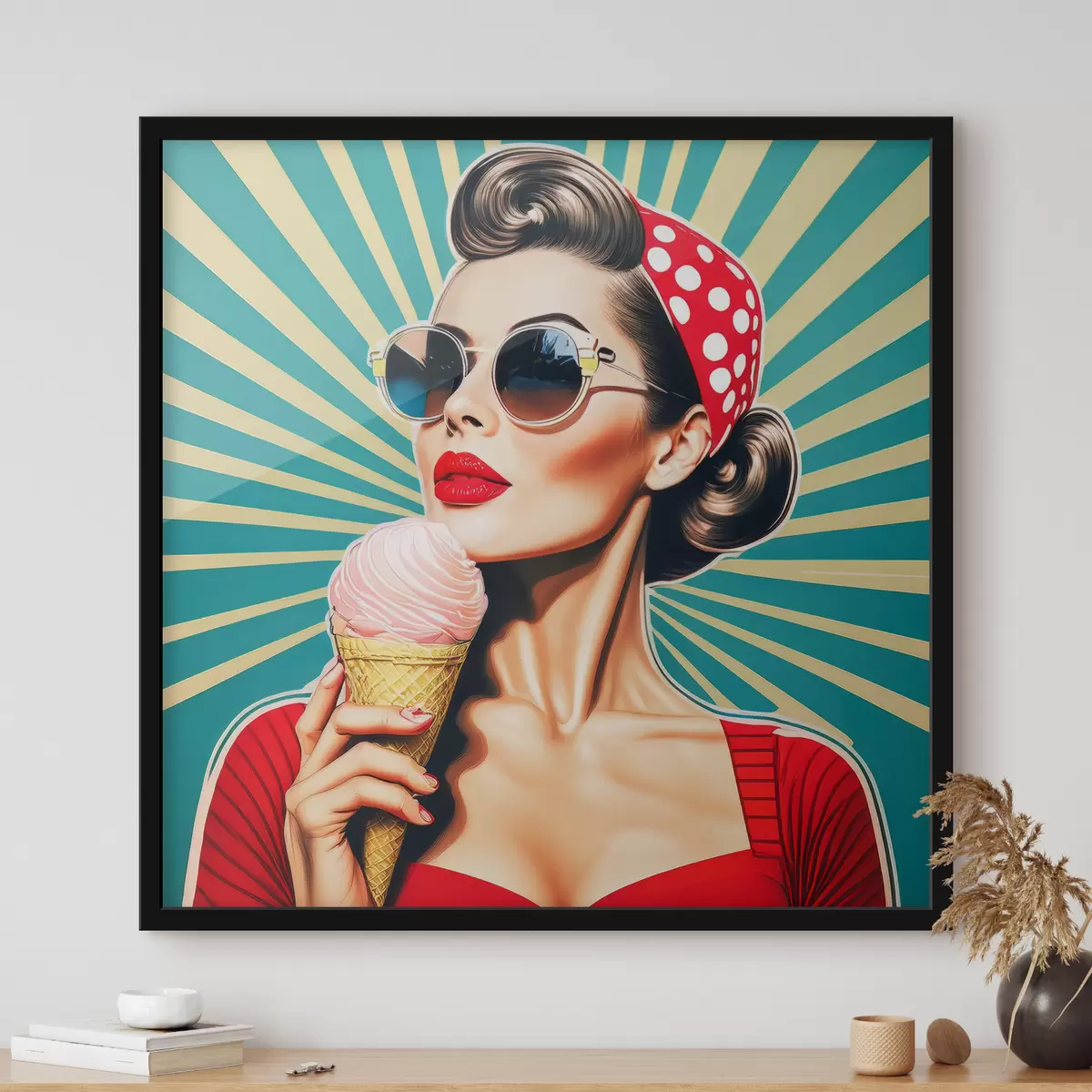 Affiche fille avec glace, pop art, pin-up, rétro f40718