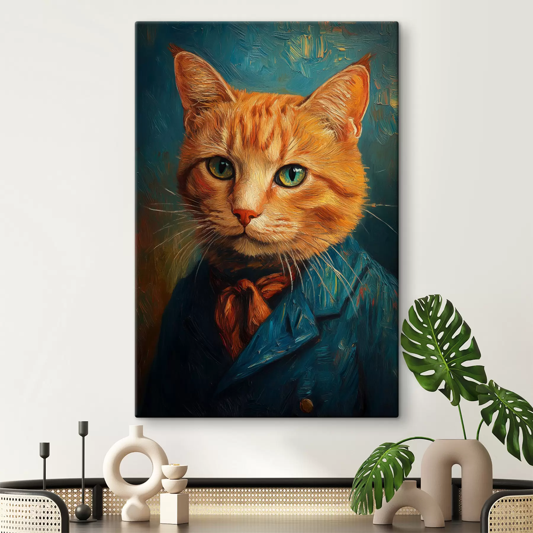  Schilderijen Rode kat in een pak in de stijl van een Van Gogh-portret s40647