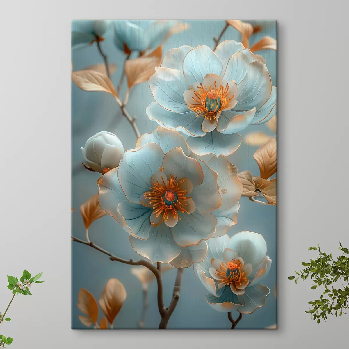  Peintures Pivoines bleues avec accent orange s40676