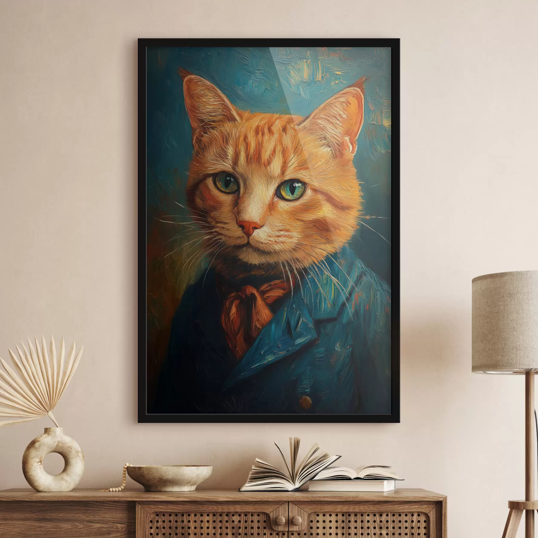  Schilderijen Rode kat in een pak in de stijl van een Van Gogh-portret f40647