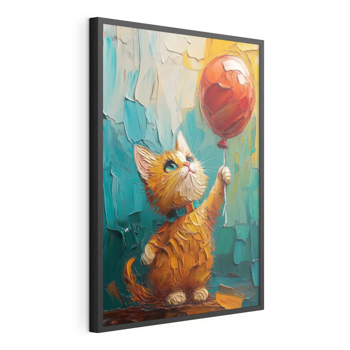 Affiche Chat rouge tenant un ballon dans ses mains, imitation d'une peinture à l'huile f40649